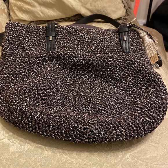 The Sak Crochet Silverwood Hand Crafted Brown/Silver Tweed Boho tote like BagNWT - Picture 14 of 15